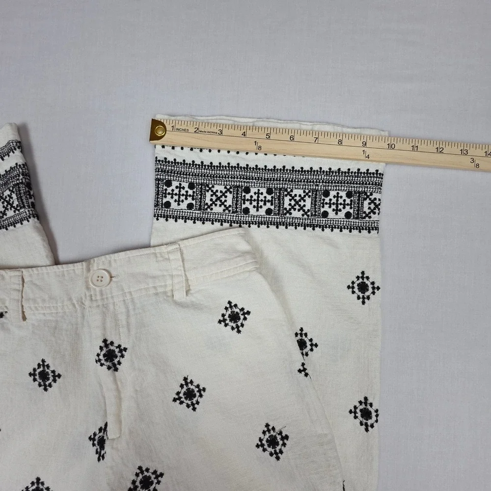 Elie Tahari Linen Blend Wide Leg Pants Womens 4 Embroidered  White Black